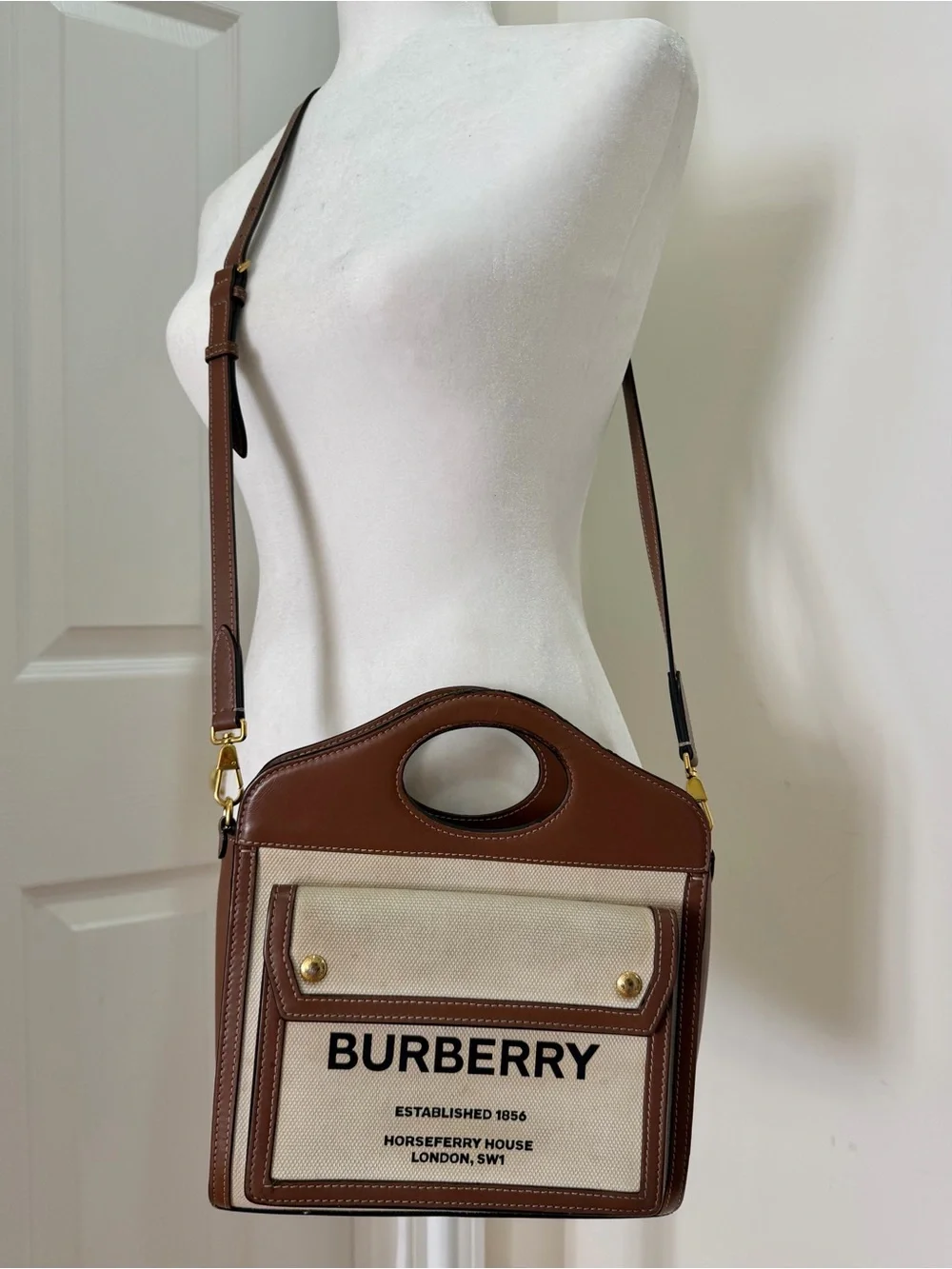 Authentic Burberry Mini Pocket Beige Malt Brown Crossbody Bag